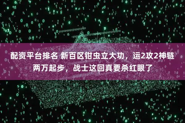 配资平台排名 新百区钳虫立大功，运2攻2神链两万起步，战士这回真要杀红眼了