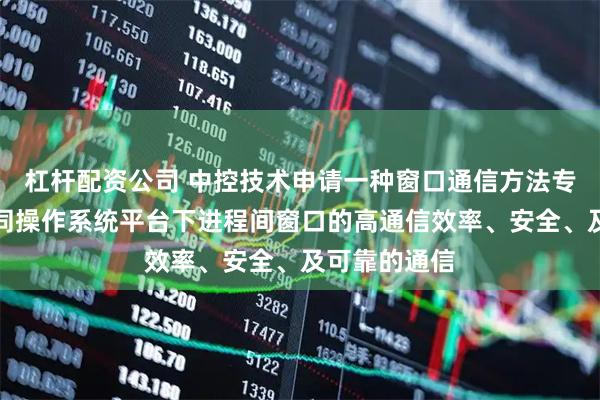 杠杆配资公司 中控技术申请一种窗口通信方法专利，实现不同操作系统平台下进程间窗口的高通信效率、安全、及可靠的通信
